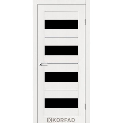 Межкомнотные двери Корфад Коллекция PORTO DELUXE Модель PD-02 (Ясень белый) с чёрным стеклом