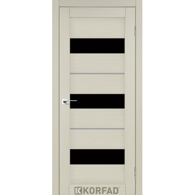 Межкомнотные двери Корфад Коллекция PORTO DELUXE Модель PD-12 (Дуб белёный) с чёрным стеклом