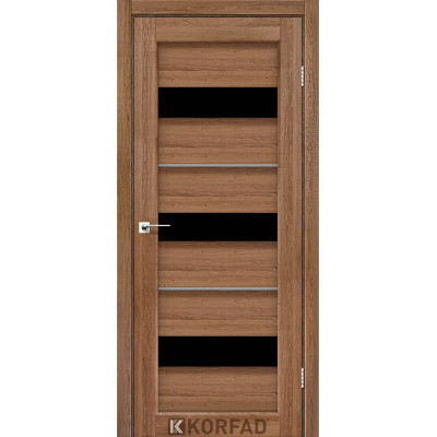 Межкомнотные двери Корфад Коллекция PORTO DELUXE Модель PD-12 (Дуб браш) с чёрным стеклом