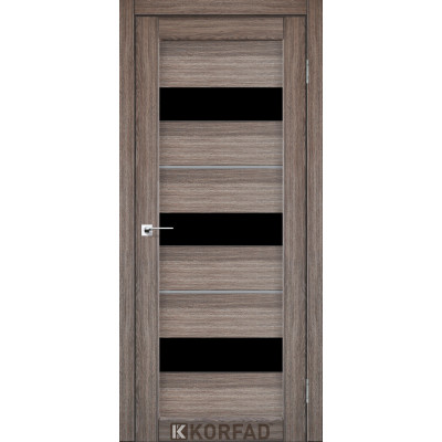 Межкомнотные двери Корфад Коллекция PORTO DELUXE Модель PD-12 (Дуб грей) с чёрным стеклом