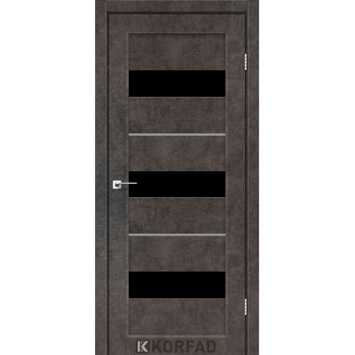 Межкомнотные двери Корфад Коллекция PORTO DELUXE Модель PD-12 (Лофт бетон) с чёрным стеклом