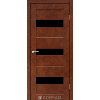 Межкомнотные двери Корфад Коллекция PORTO DELUXE Модель PD-12 (Сталь кортэн) с чёрным стеклом