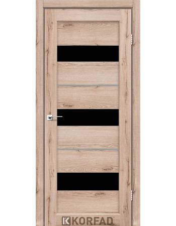 Межкомнотные двери Корфад Коллекция PORTO DELUXE Модель PD-12 (Дуб тобакко) с чёрным стеклом