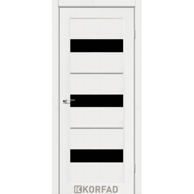 Межкомнотные двери Корфад Коллекция PORTO DELUXE Модель PD-12 (Ясень белый) с чёрным стеклом