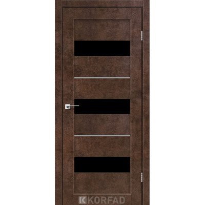 Межкомнотные двери Корфад Коллекция PORTO DELUXE Модель PD-12 (Арт бетон) с чёрным стеклом