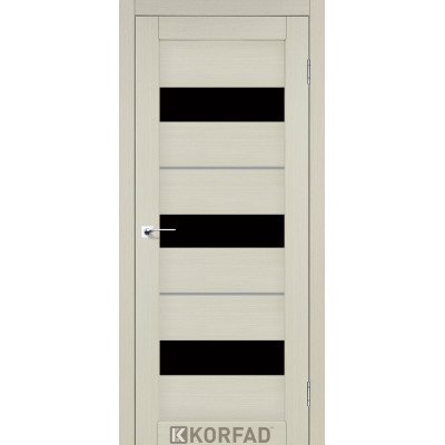 Межкомнотные двери Корфад Коллекция PORTO DELUXE Модель PD-12 (Дуб белёный) с чёрным стеклом
