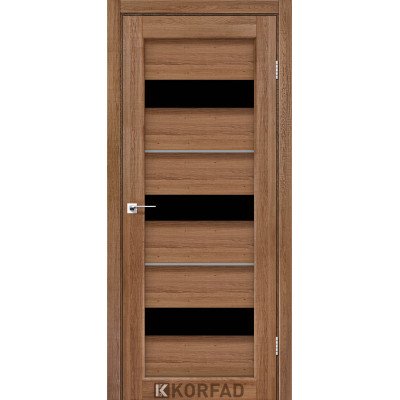 Міжкімнатні Двері Корфад Колекція PORTO DELUXE Модель PD-12 (Дуб браш) з чорним склом