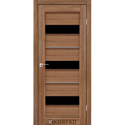 Межкомнотные двери Корфад Коллекция PORTO DELUXE Модель PD-12 (Дуб браш) с чёрным стеклом