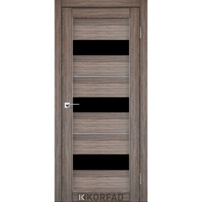 Межкомнотные двери Корфад Коллекция PORTO DELUXE Модель PD-12 (Дуб грей) с чёрным стеклом