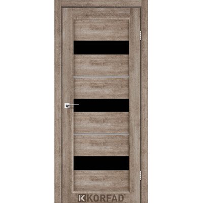 Межкомнотные двери Корфад Коллекция PORTO DELUXE Модель PD-12 (Эш-вайт) с чёрным стеклом