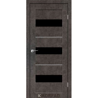Межкомнотные двери Корфад Коллекция PORTO DELUXE Модель PD-12 (Лофт бетон) с чёрным стеклом