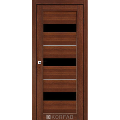 Межкомнотные двери Корфад Коллекция PORTO DELUXE Модель PD-12 (Орех) с чёрным стеклом