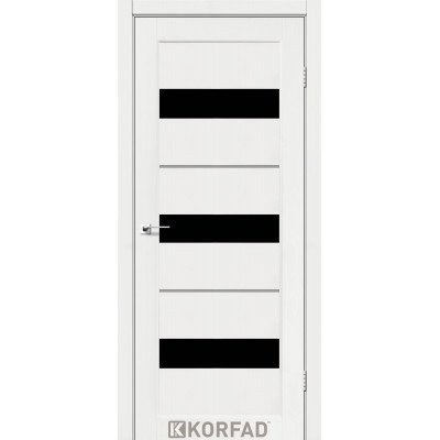 Міжкімнатні Двері Корфад Колекція PORTO DELUXE Модель PD-12 (Ясен білий) з чорним склом