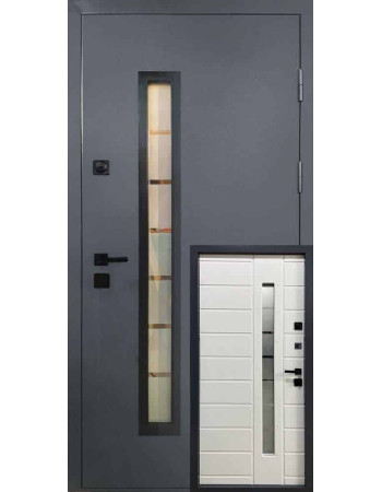 Вхідні двері Магда 814/148 Тип-15, склопакет RAL 7024 Сірий/біле дерево