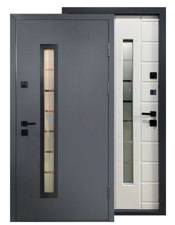 Входные двери Магда 814/148 Тип-15, стеклопакет RAL 7024 Серый/белое дерево