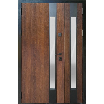 Полуторні вхідні двері Magda Тип 16 (вуличні) модель 719.01/148 Дуб бронзовий / Емаль біла зі склопакетом