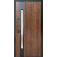 Входные двери Магда Тип 16 модель 719.1-148 металл дуб бронзовый/эмаль белая, + стекло №00 + порог нержавеющий