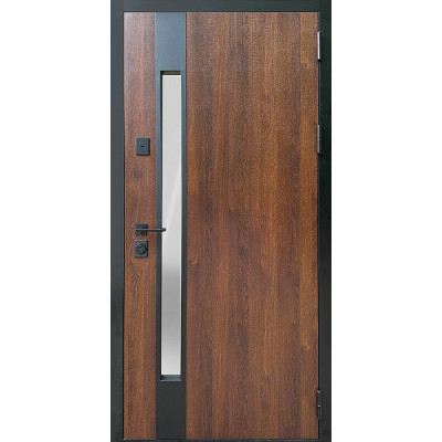 Входные двери Магда Тип 16 модель 719.1-148 металл дуб бронзовый/эмаль белая, + стекло №00 + порог нержавеющий