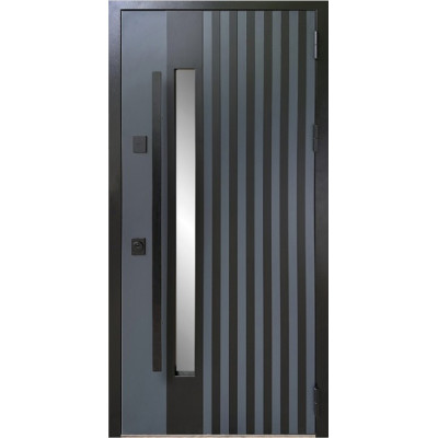 Двері МAGDA (Магда) ТИП-16 модель 720.1 метал Графіт темний/МДФ Венге парма, тягнуча ручка + скло №00 + поріг нержавіючий