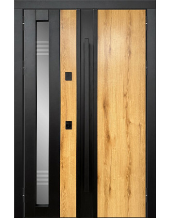 Входные двери Magda Тип 6.3 модель 731.1 Терморазрыв Цвет внешний Крафт золотой+RAL 9005 (черный) / Цвет внутренний Дуб фарфоровый