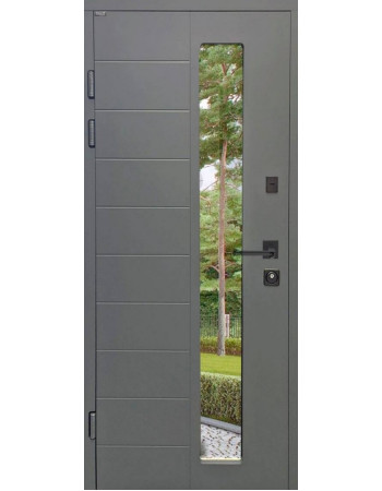 Вхідні двері модель Кефалонія (склопакет) DELUXE (вулиця) колір RAL 7016/Біла Шагрень