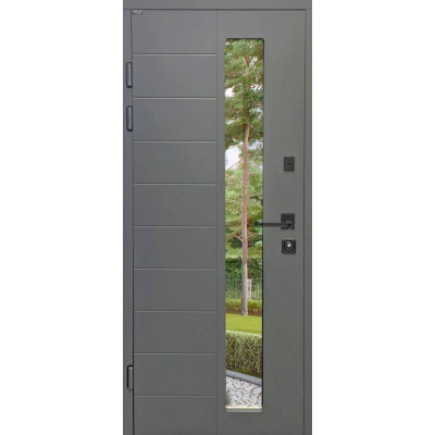 Вхідні двері модель Кефалонія (склопакет) DELUXE (вулиця) колір RAL 7016/Біла Шагрень