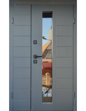 Вхідні двері модель Кефалонія (склопакет) ПОЛУТОРКА DELUXE (вулиця) колір RAL 7016/Біла Шагрень