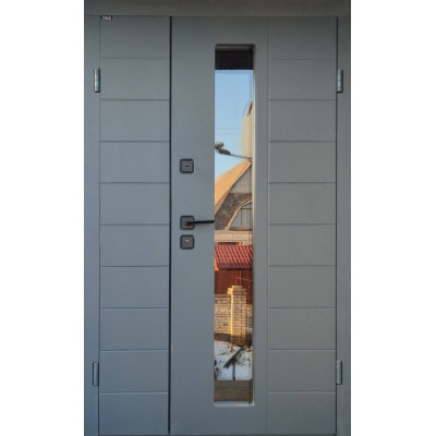 Вхідні двері модель Кефалонія (склопакет) ПОЛУТОРКА DELUXE (вулиця) колір RAL 7016/Біла Шагрень