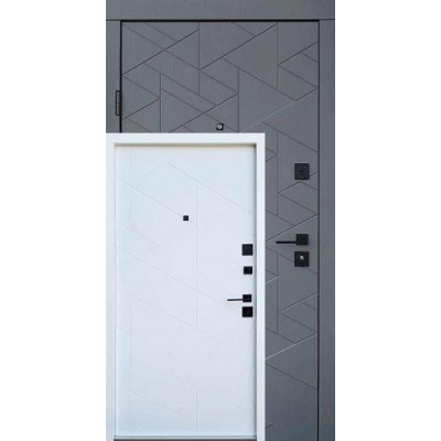 Входная дверь QDOORS серия Ультра модель Фрост грифель структуры софт/белое дерево