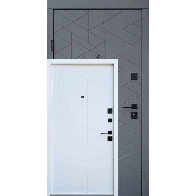 Вхідні двері QDOORS серія Ультра модель Фрост грифель структури софт / біле дерево