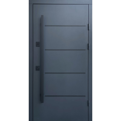 Двері Qdoors Стріт 3K модель Горизонталь вулиця, метал Антрацит 7021 фарба+декор молдинг/МДФ біла шагрень