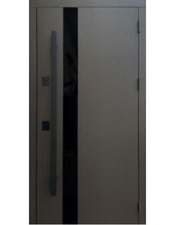 Входные двери Qdoors Стрит 3K Элегант металл песок RAL 8019 краска декор лакобель/МДФ дуб темный (улица)