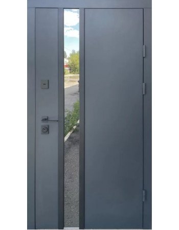 Двері Qdoors Стріт Норд метал Антрацит 7021 вставка чорна / МДФ біле дерево (Вулиця)