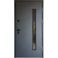 Входные двери Стрит грей Люкс Улица со Стеклом и с терморазрывом цвет Графит структура + Стеклопакет/Графит матовый