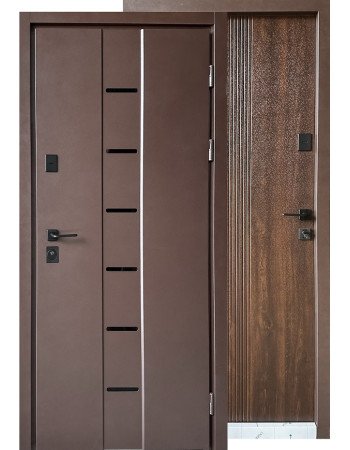 Входные двери Ника Браун Металл-МДФ коричневый ral 8017 Т 147/дуб темный, улица
