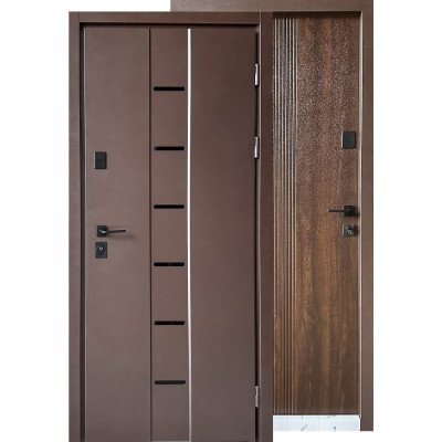 Входные двери Ника Браун Металл-МДФ коричневый ral 8017 Т 147/дуб темный, улица