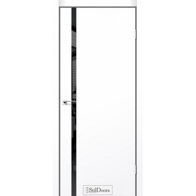 Двери StilDoors коллекция Loft Glass Белый Мат Премиум молдинг черное стекло