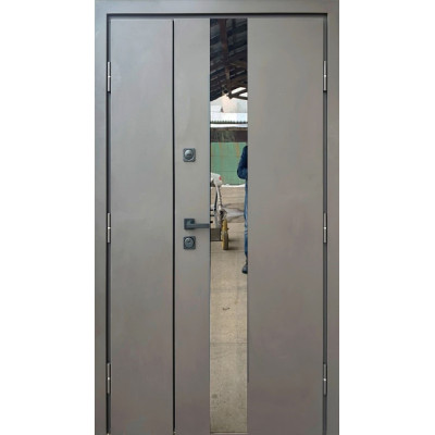 Входные полуторные двери модель ВЕСТ коричневый песок/дуб темный vin