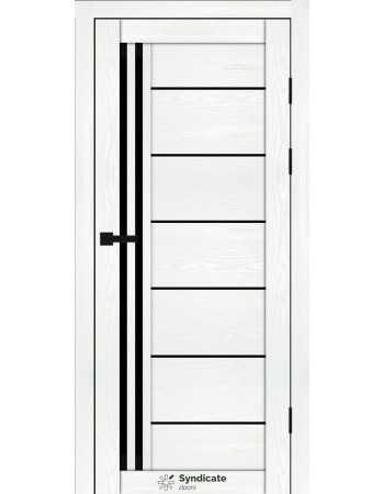 Межкомнатные двери модель SD-PVC-114 Белая Структура стекло черное BLK Syndicate Doors
